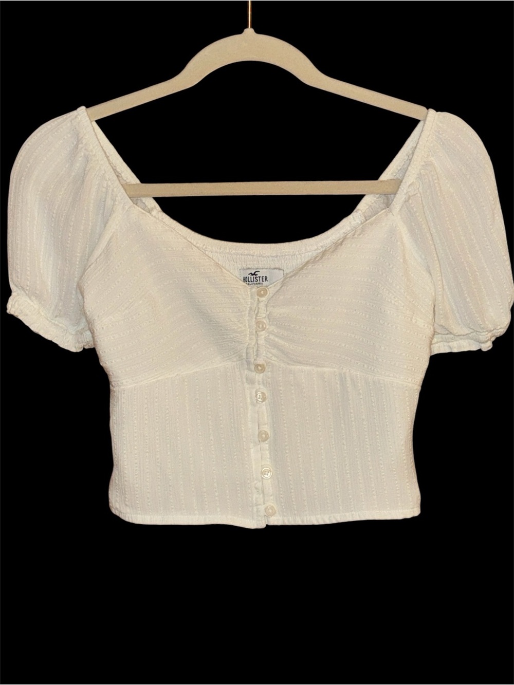 Hollister Women’s Coquette White Puff-Sleeve Button Front Crop Top Shirt Size XS